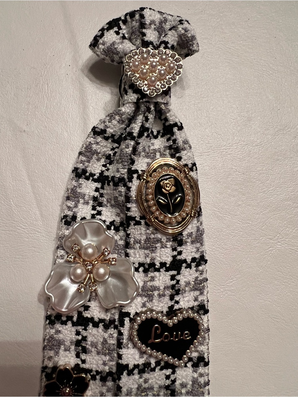 Embellished Statement Clip-On/Pin Tweed Tie - Picture 7 of 12